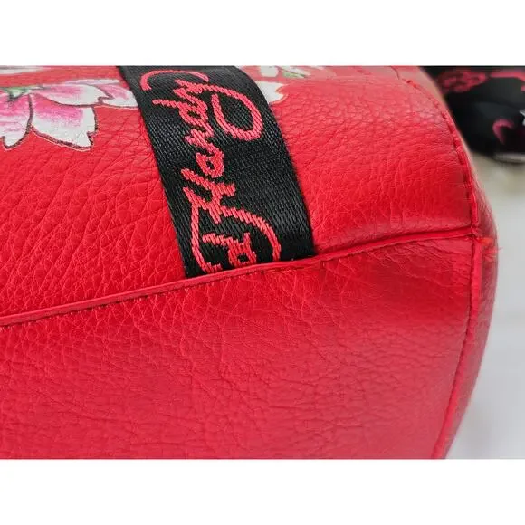 Ed Hardy Love Kills Slowly Large Weekender Duffle Travel Bag Red Faux Leather - Picture 10 of 12